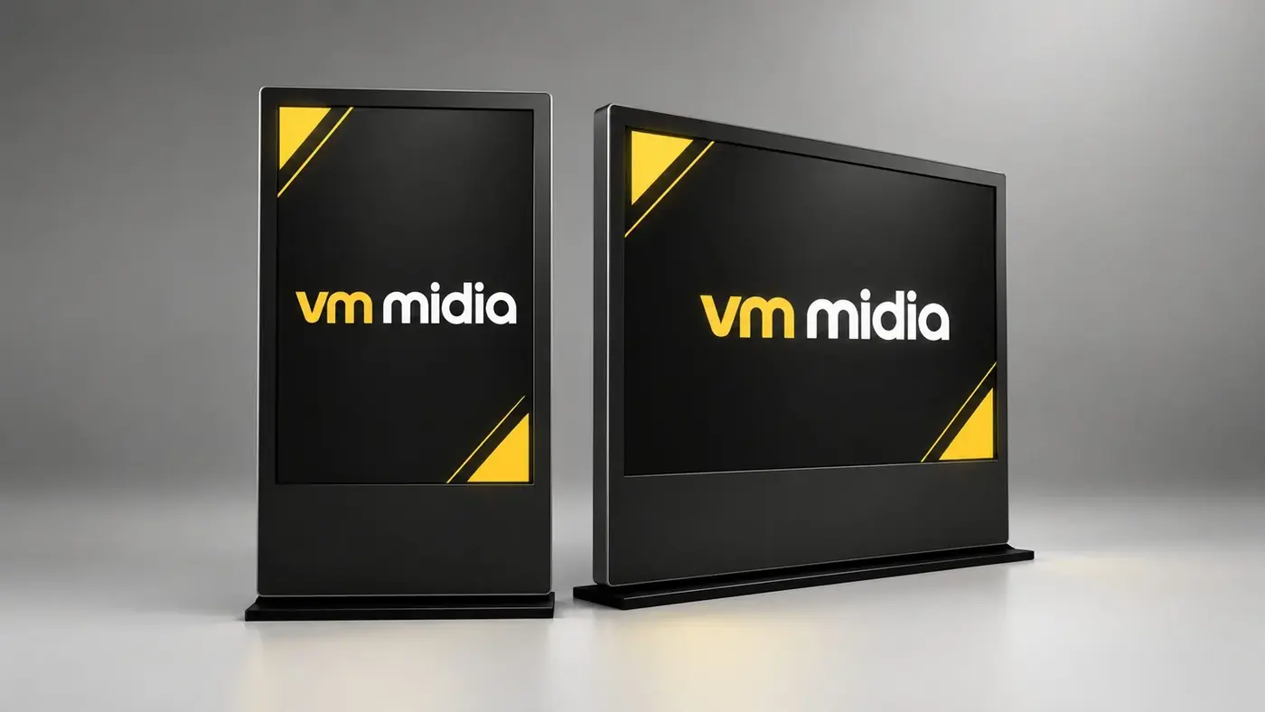 Totem e painel digital da VM Mídia